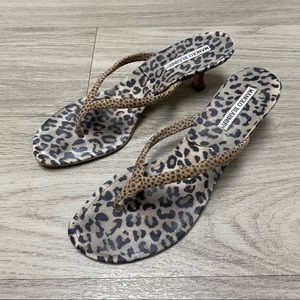 Authentic Manolo Blahnik Leopard Print Kitten Heel Sandals size 39